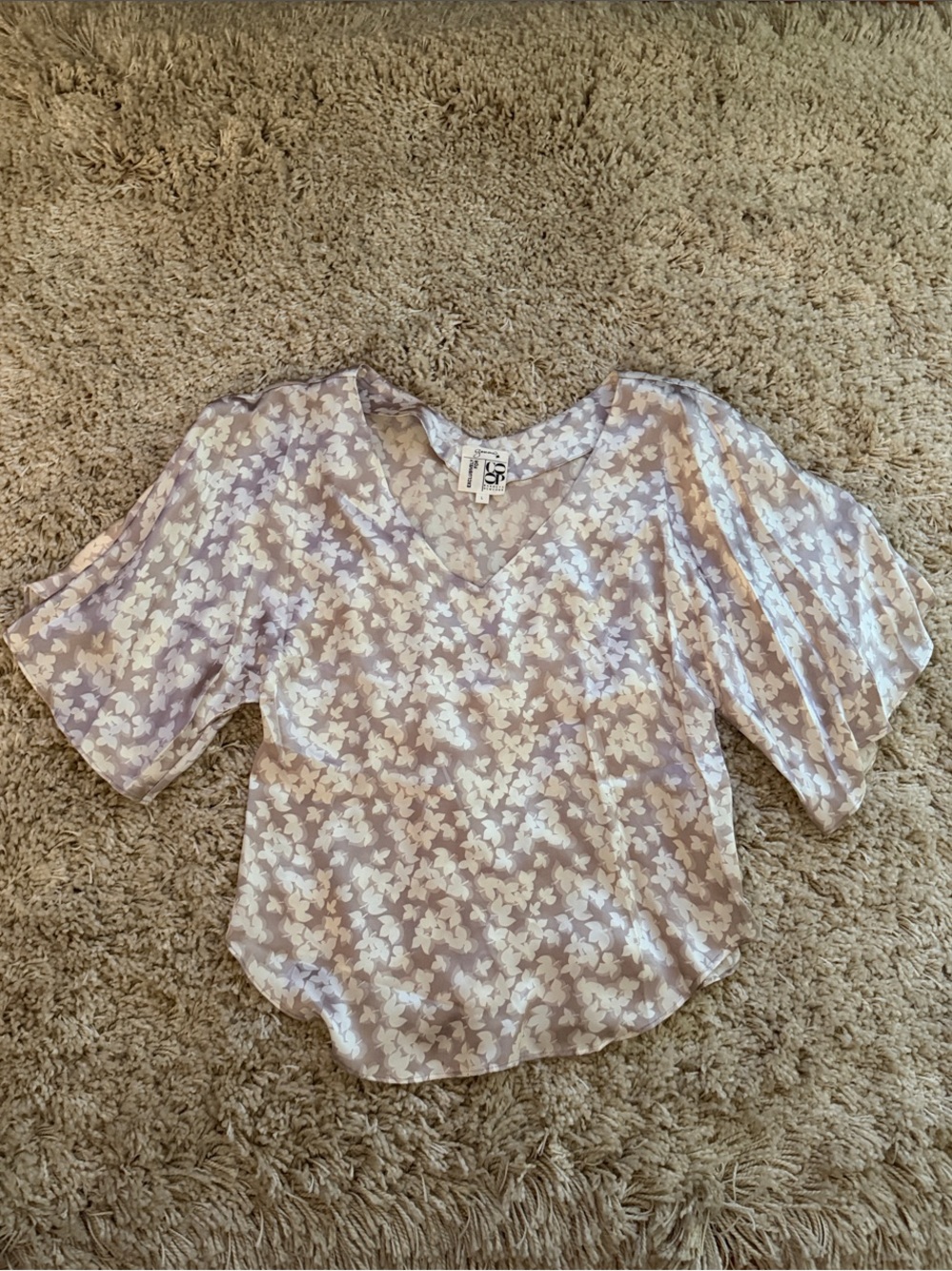 Barneys New York CO-OP Lavender Floral V-Neck Blouse